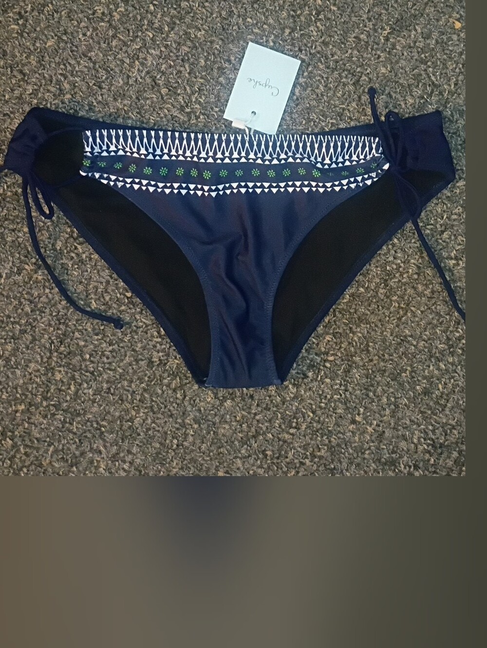 NWT Cupshe Navy Blue Embroidered Side Tie Bikini Bottom
